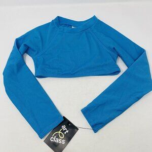 Art Class Girls Size XS 4/5 Cyber Long Sleeve Swim Top in Blue Turquoise 1121